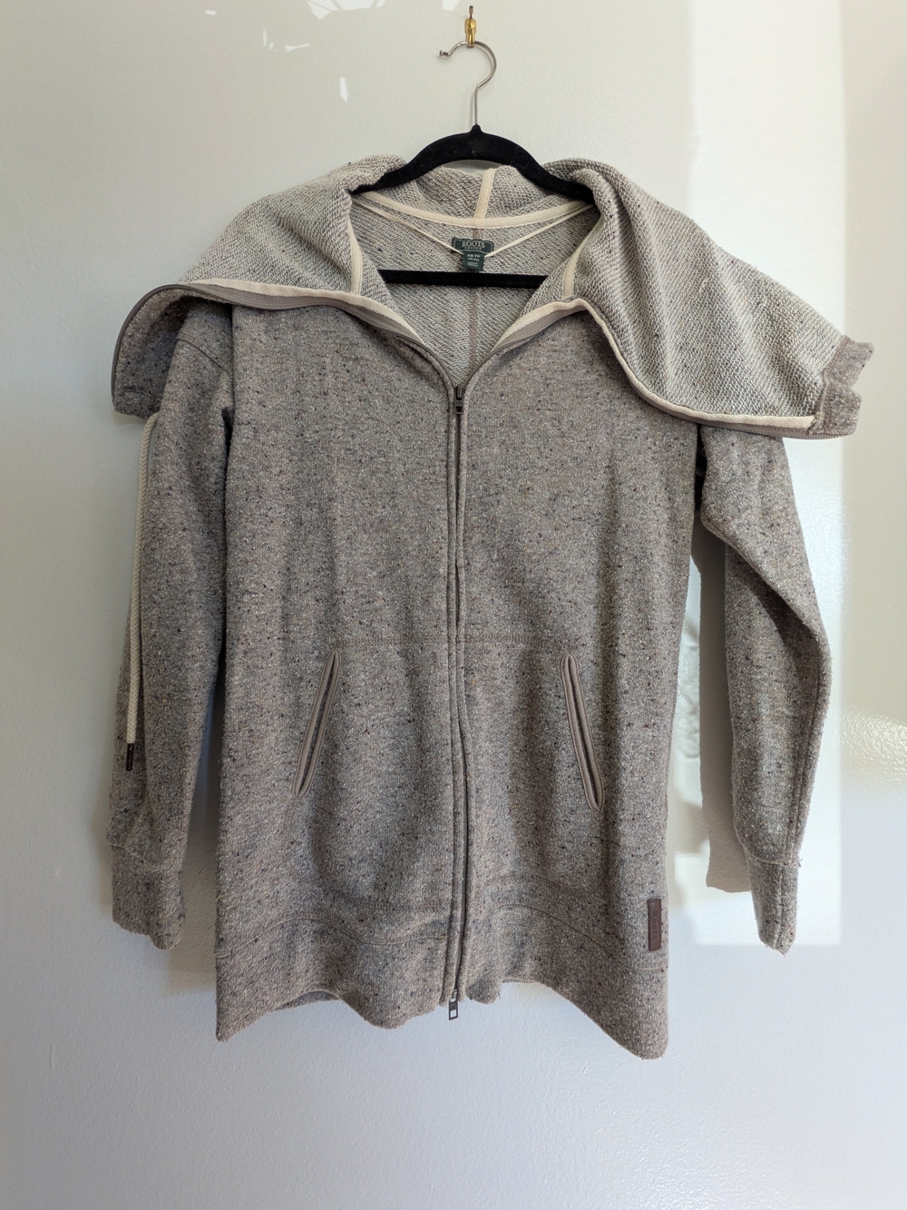Roots Women's Heather Taupe/Grey Zip-Up Hoodie